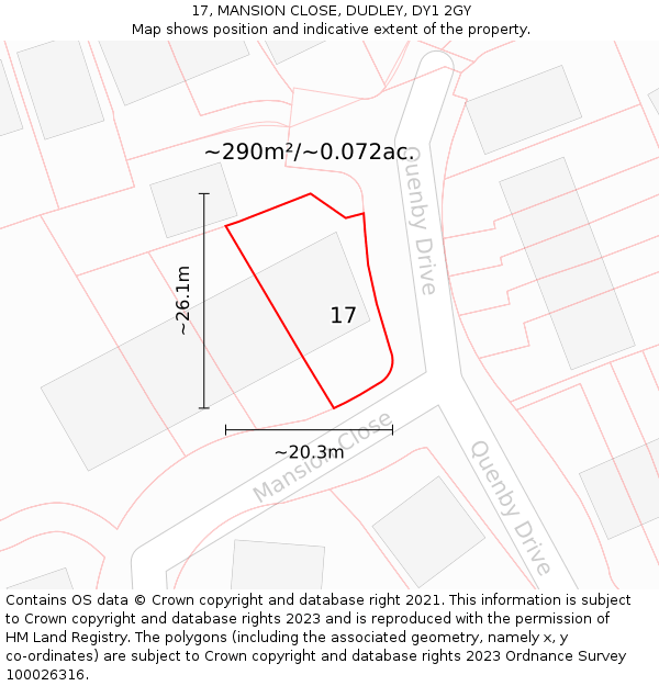 17, MANSION CLOSE, DUDLEY, DY1 2GY: Plot and title map