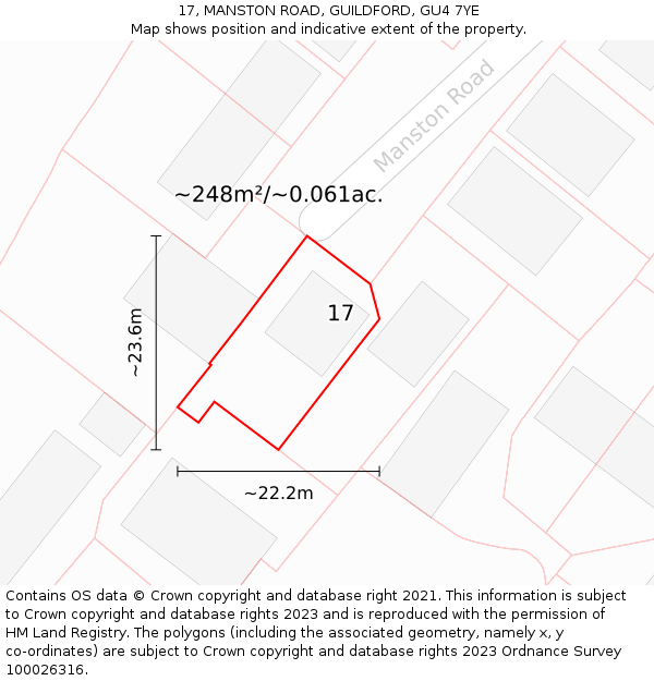 17, MANSTON ROAD, GUILDFORD, GU4 7YE: Plot and title map