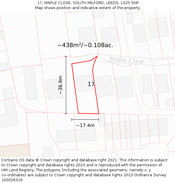 17, MAPLE CLOSE, SOUTH MILFORD, LEEDS, LS25 5NP: Plot and title map