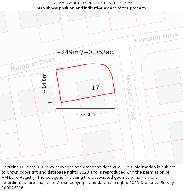 17, MARGARET DRIVE, BOSTON, PE21 9AN: Plot and title map