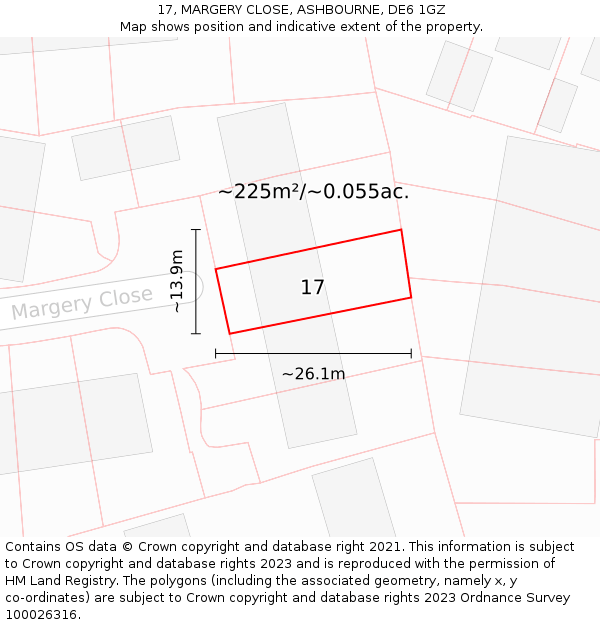 17, MARGERY CLOSE, ASHBOURNE, DE6 1GZ: Plot and title map