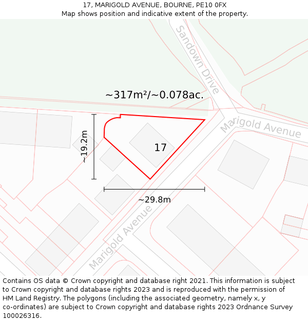 17, MARIGOLD AVENUE, BOURNE, PE10 0FX: Plot and title map