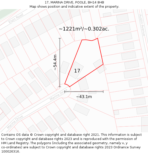 17, MARINA DRIVE, POOLE, BH14 8HB: Plot and title map