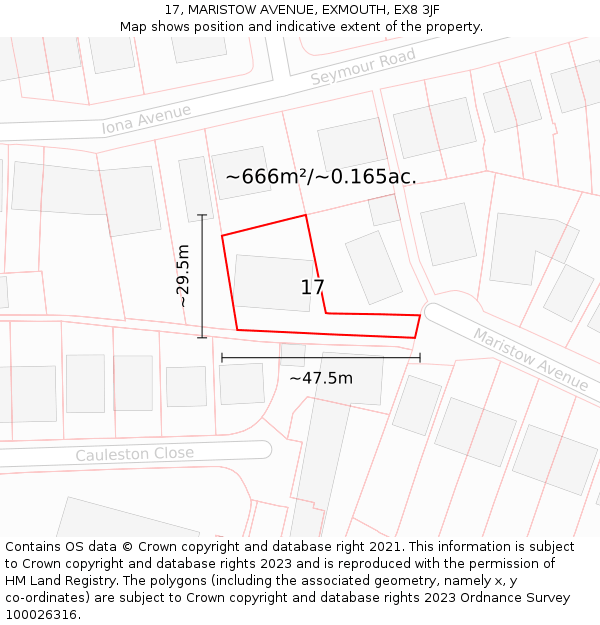 17, MARISTOW AVENUE, EXMOUTH, EX8 3JF: Plot and title map