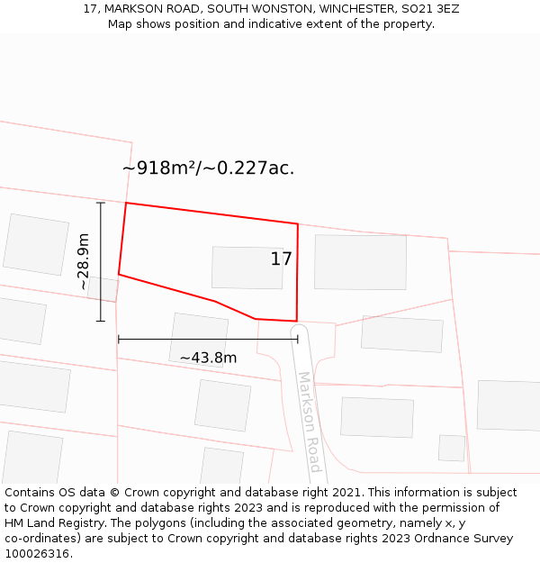 17, MARKSON ROAD, SOUTH WONSTON, WINCHESTER, SO21 3EZ: Plot and title map