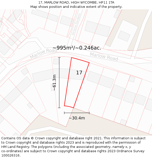 17, MARLOW ROAD, HIGH WYCOMBE, HP11 1TA: Plot and title map