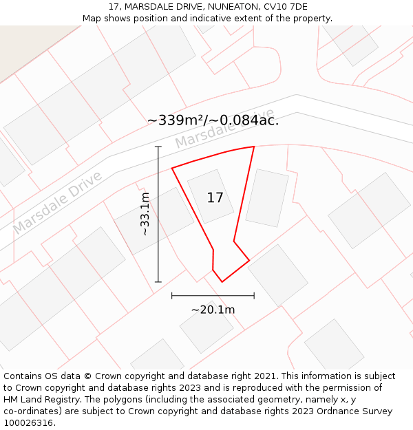 17, MARSDALE DRIVE, NUNEATON, CV10 7DE: Plot and title map