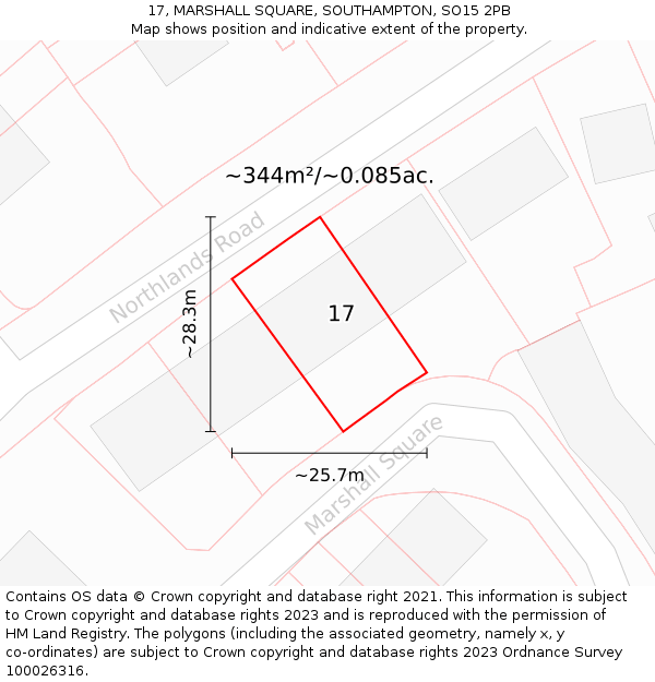 17, MARSHALL SQUARE, SOUTHAMPTON, SO15 2PB: Plot and title map