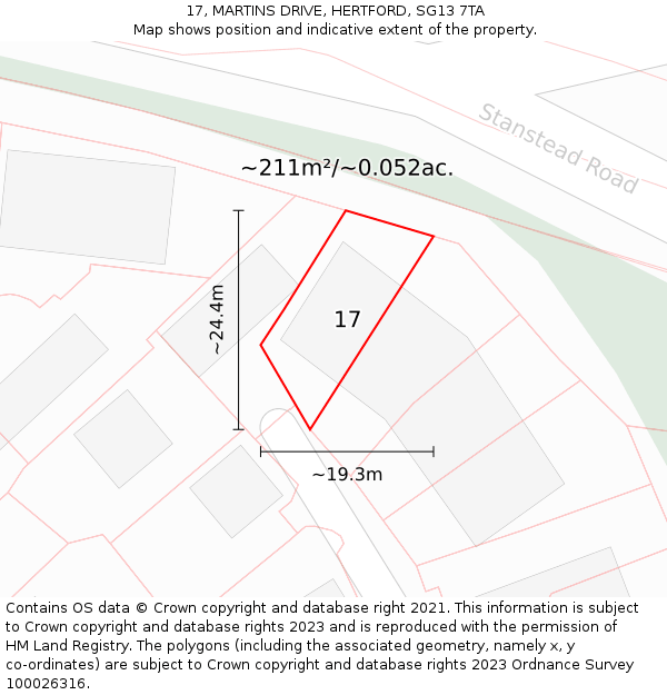 17, MARTINS DRIVE, HERTFORD, SG13 7TA: Plot and title map