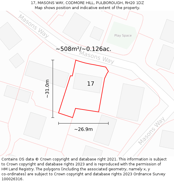 17, MASONS WAY, CODMORE HILL, PULBOROUGH, RH20 1DZ: Plot and title map