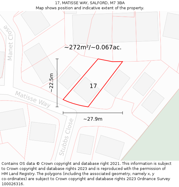 17, MATISSE WAY, SALFORD, M7 3BA: Plot and title map