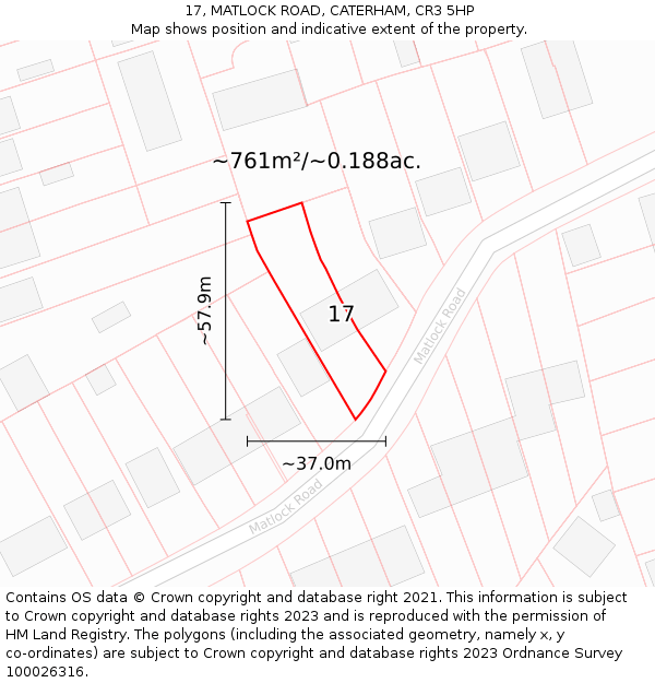 17, MATLOCK ROAD, CATERHAM, CR3 5HP: Plot and title map