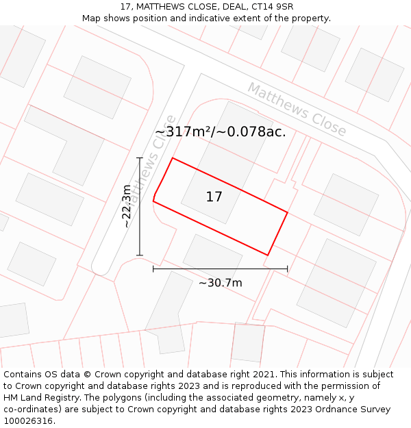 17, MATTHEWS CLOSE, DEAL, CT14 9SR: Plot and title map