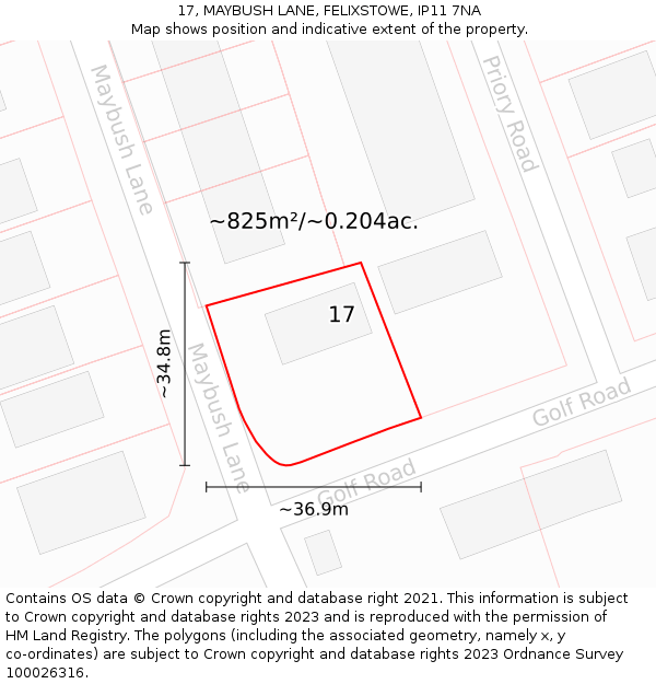 17, MAYBUSH LANE, FELIXSTOWE, IP11 7NA: Plot and title map