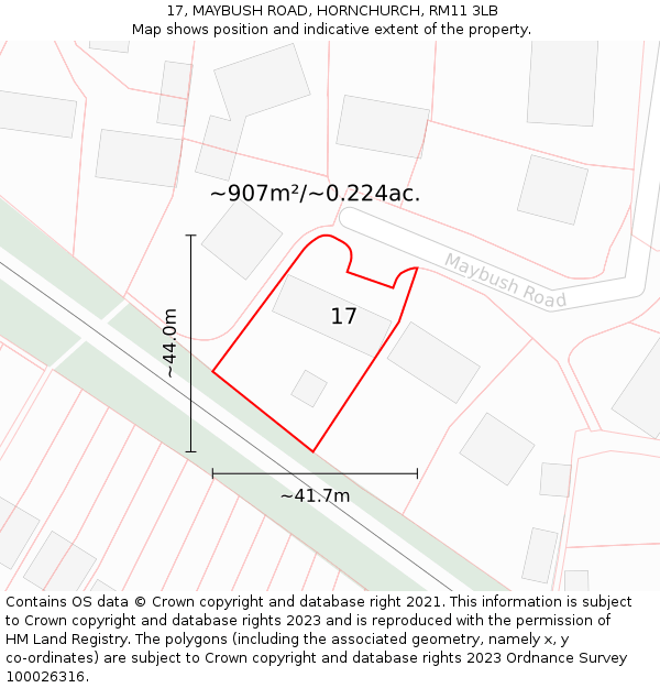 17, MAYBUSH ROAD, HORNCHURCH, RM11 3LB: Plot and title map