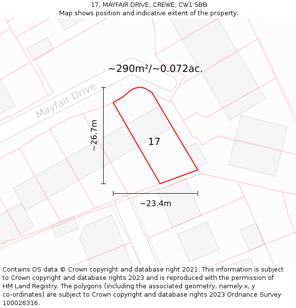 17, MAYFAIR DRIVE, CREWE, CW1 5BB: Plot and title map