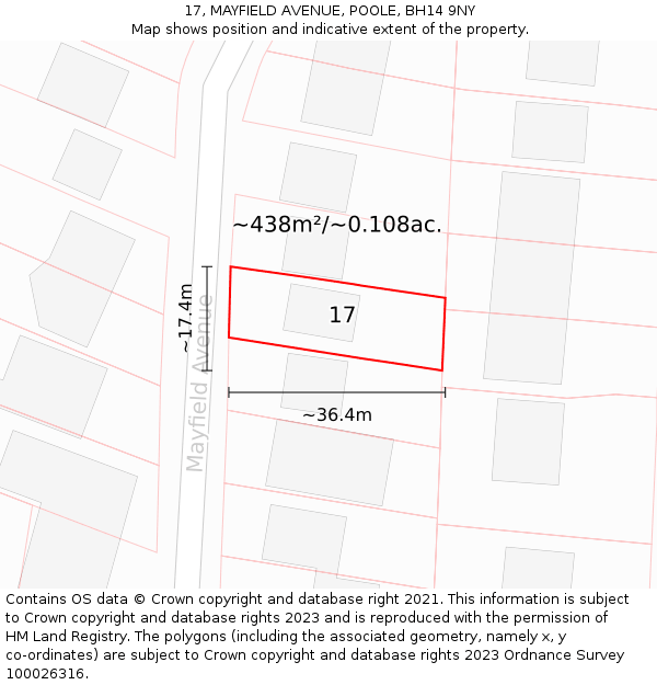 17, MAYFIELD AVENUE, POOLE, BH14 9NY: Plot and title map