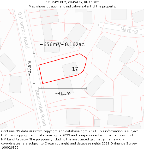 17, MAYFIELD, CRAWLEY, RH10 7FT: Plot and title map