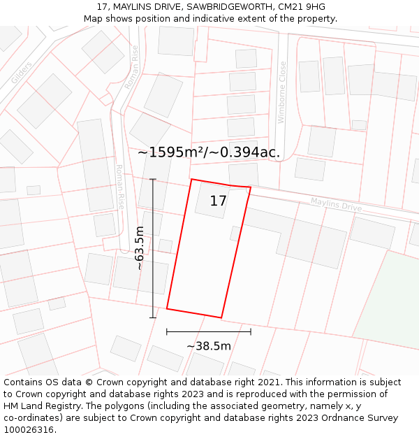 17, MAYLINS DRIVE, SAWBRIDGEWORTH, CM21 9HG: Plot and title map