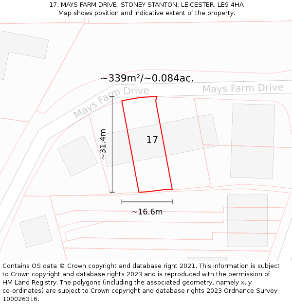 17, MAYS FARM DRIVE, STONEY STANTON, LEICESTER, LE9 4HA: Plot and title map