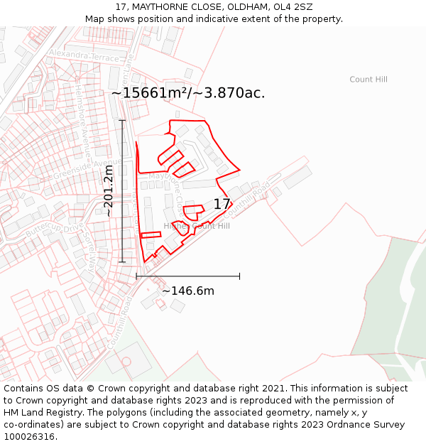 17, MAYTHORNE CLOSE, OLDHAM, OL4 2SZ: Plot and title map