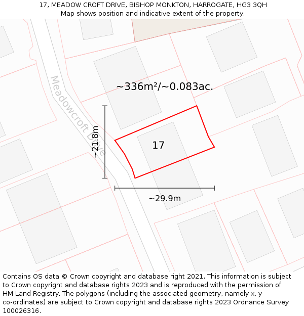 17, MEADOW CROFT DRIVE, BISHOP MONKTON, HARROGATE, HG3 3QH: Plot and title map