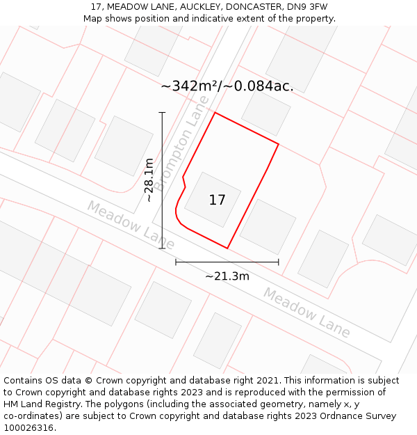 17, MEADOW LANE, AUCKLEY, DONCASTER, DN9 3FW: Plot and title map