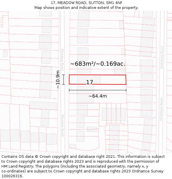 17, MEADOW ROAD, SUTTON, SM1 4NF: Plot and title map