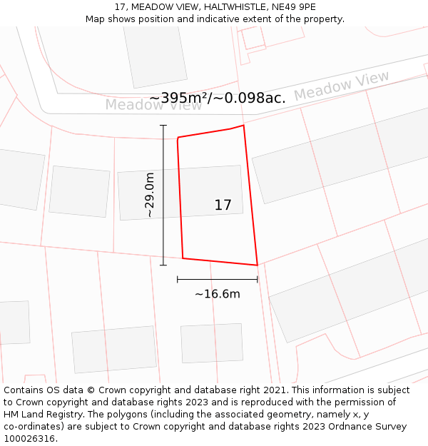 17, MEADOW VIEW, HALTWHISTLE, NE49 9PE: Plot and title map