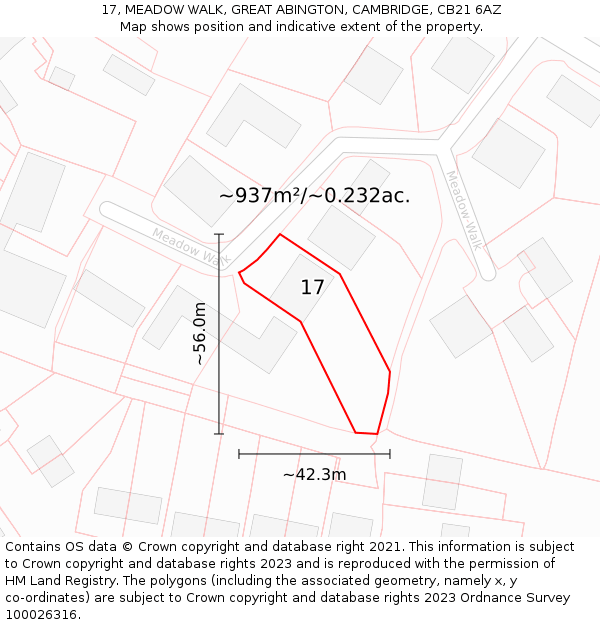 17, MEADOW WALK, GREAT ABINGTON, CAMBRIDGE, CB21 6AZ: Plot and title map