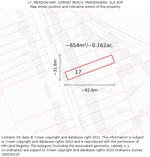 17, MEADOW WAY, DORNEY REACH, MAIDENHEAD, SL6 0DR: Plot and title map