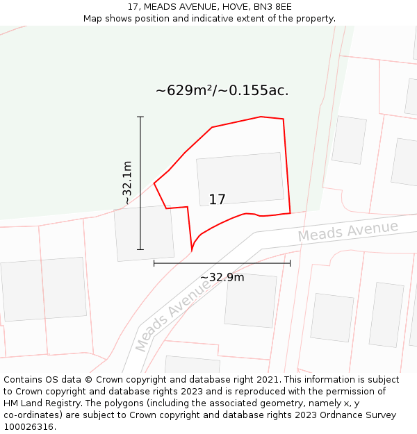17, MEADS AVENUE, HOVE, BN3 8EE: Plot and title map