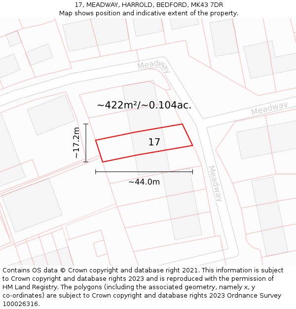 17, MEADWAY, HARROLD, BEDFORD, MK43 7DR: Plot and title map