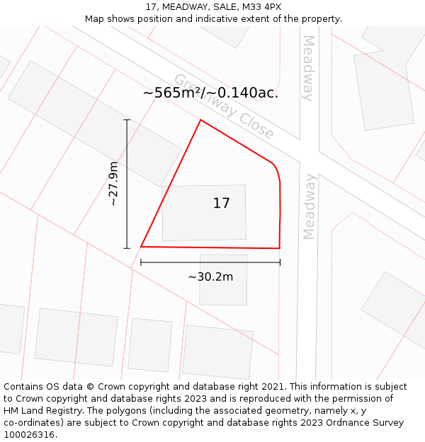 17, MEADWAY, SALE, M33 4PX: Plot and title map