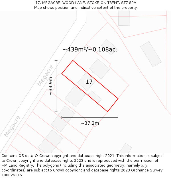 17, MEGACRE, WOOD LANE, STOKE-ON-TRENT, ST7 8PA: Plot and title map