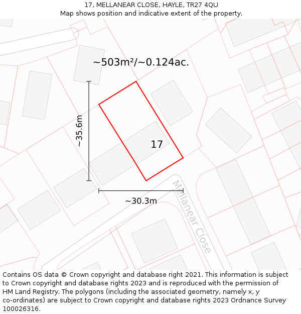 17, MELLANEAR CLOSE, HAYLE, TR27 4QU: Plot and title map