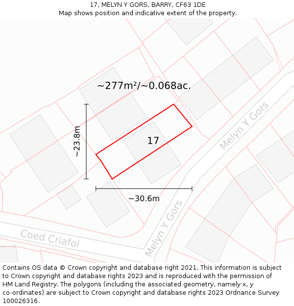 17, MELYN Y GORS, BARRY, CF63 1DE: Plot and title map