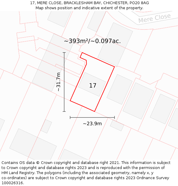 17, MERE CLOSE, BRACKLESHAM BAY, CHICHESTER, PO20 8AG: Plot and title map