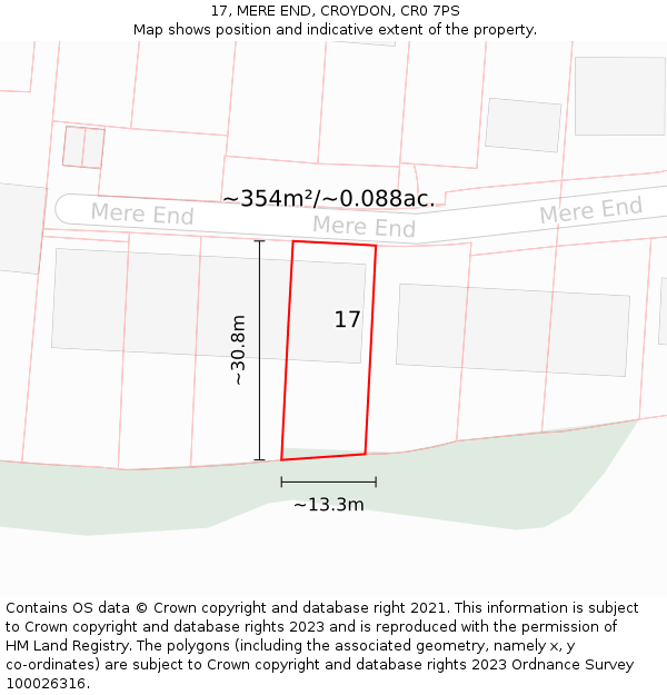 17, MERE END, CROYDON, CR0 7PS: Plot and title map