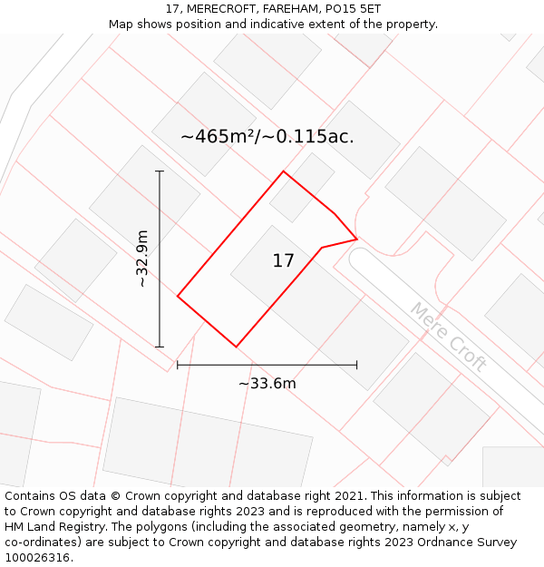 17, MERECROFT, FAREHAM, PO15 5ET: Plot and title map