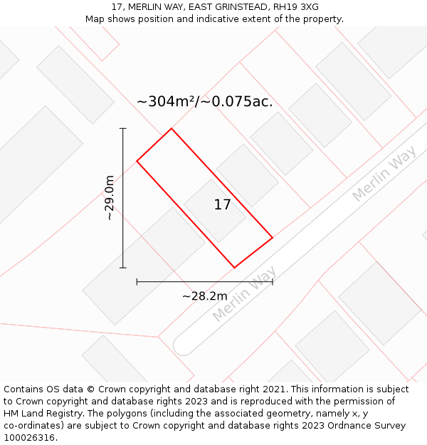 17, MERLIN WAY, EAST GRINSTEAD, RH19 3XG: Plot and title map