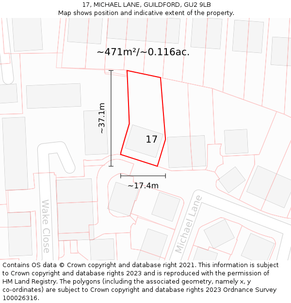 17, MICHAEL LANE, GUILDFORD, GU2 9LB: Plot and title map