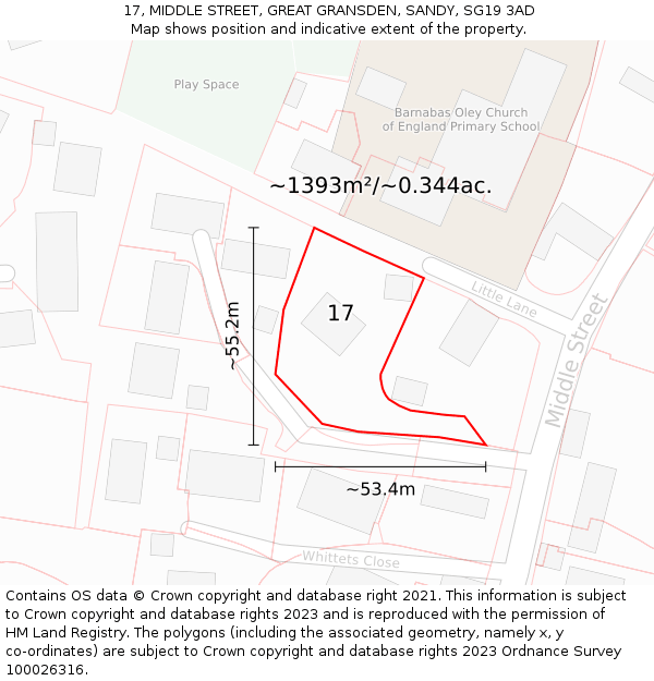 17, MIDDLE STREET, GREAT GRANSDEN, SANDY, SG19 3AD: Plot and title map