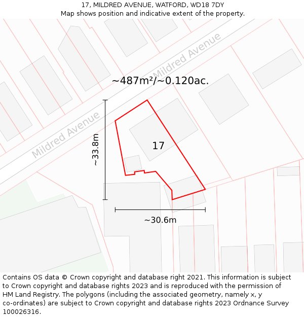 17, MILDRED AVENUE, WATFORD, WD18 7DY: Plot and title map