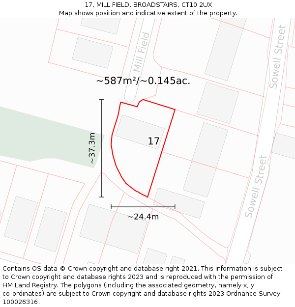 17, MILL FIELD, BROADSTAIRS, CT10 2UX: Plot and title map