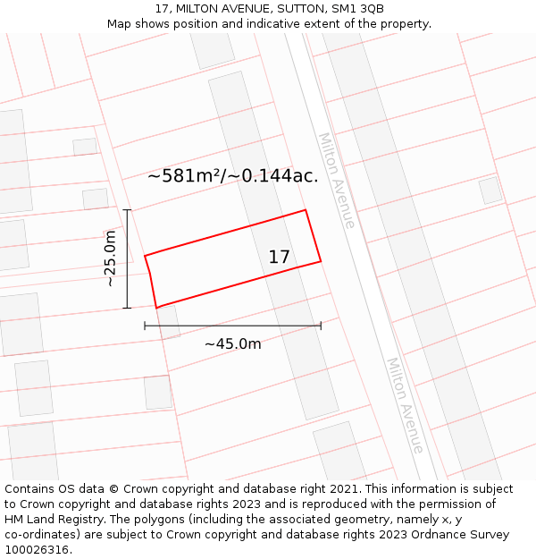 17, MILTON AVENUE, SUTTON, SM1 3QB: Plot and title map