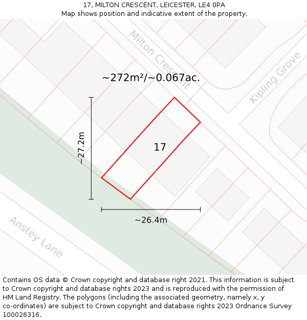 17, MILTON CRESCENT, LEICESTER, LE4 0PA: Plot and title map
