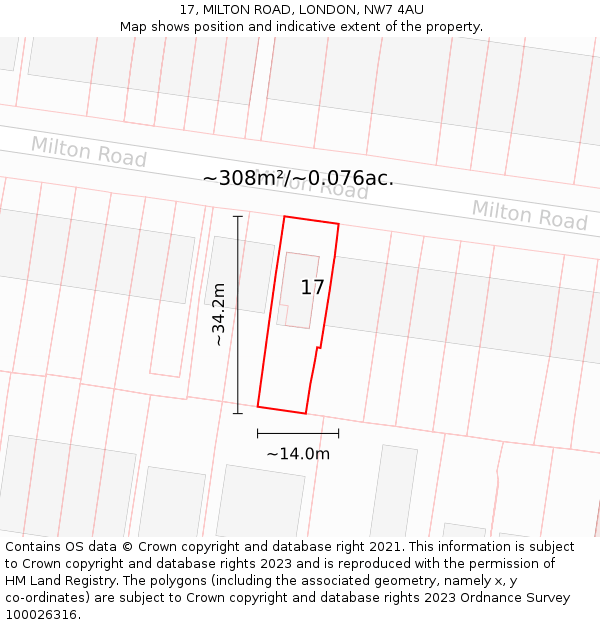 17, MILTON ROAD, LONDON, NW7 4AU: Plot and title map