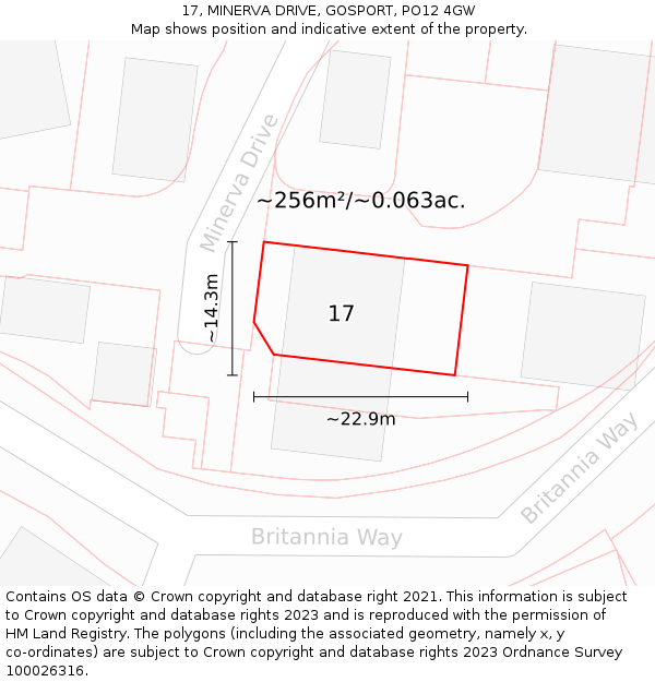 17, MINERVA DRIVE, GOSPORT, PO12 4GW: Plot and title map