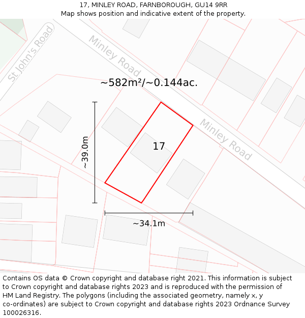 17, MINLEY ROAD, FARNBOROUGH, GU14 9RR: Plot and title map